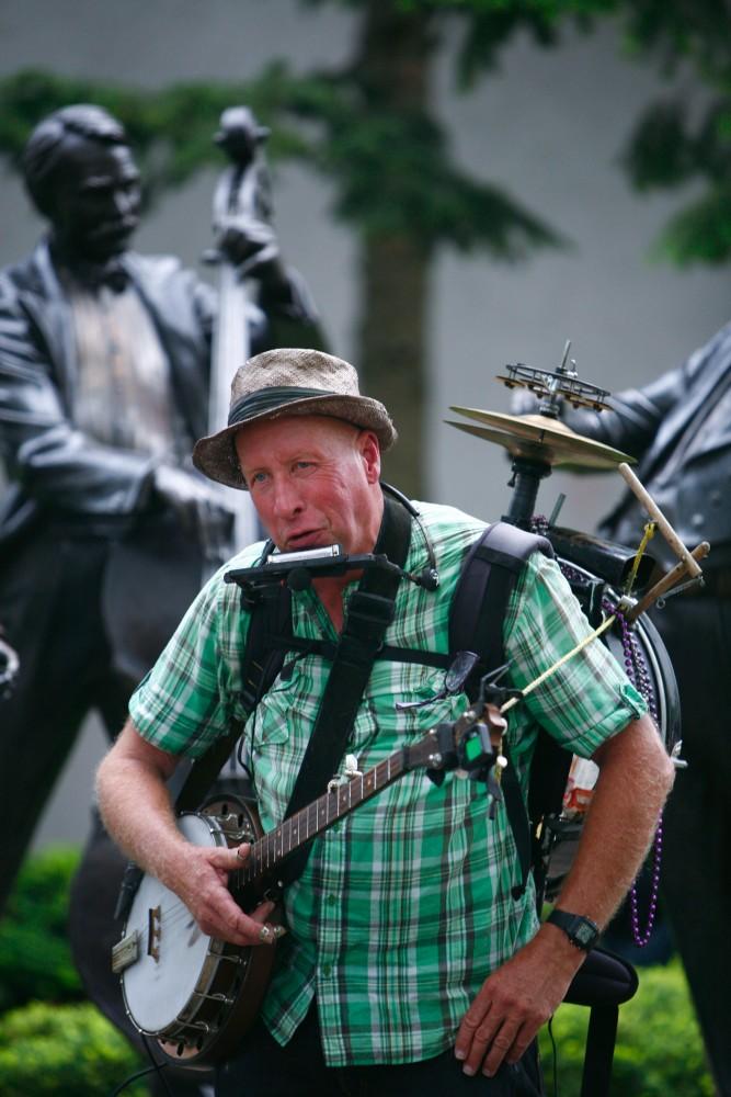 GVL / Eric Coulter
Mr. Jojanggles One Man Band performed on a street corner for tourist