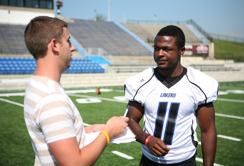 GVL / Robert Mathews
Junior Erik Thompson answering questions at media day. 