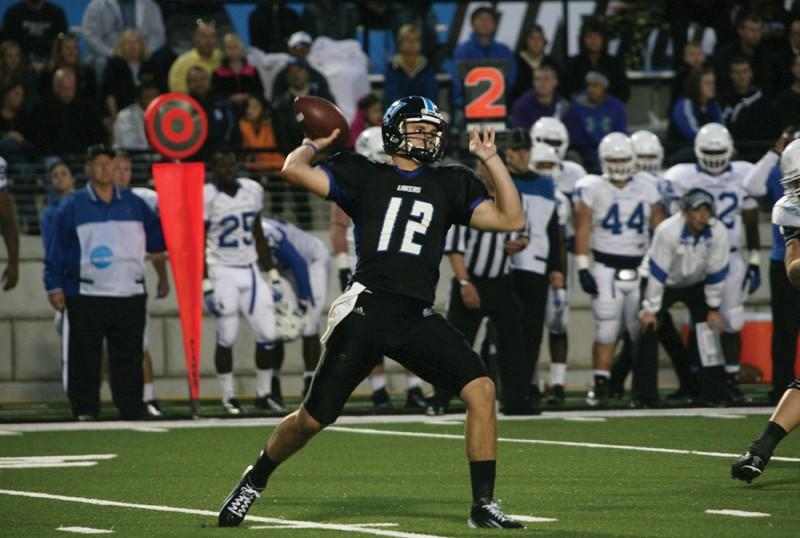 GVL / Robert Mathews 
Heath Parling (12) passing the ball against Notre Dame College. 