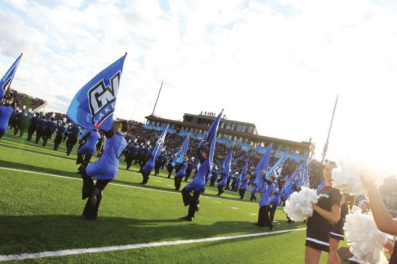 GVL / Robert Mathews
The GVSU Marching Band during pregame. 