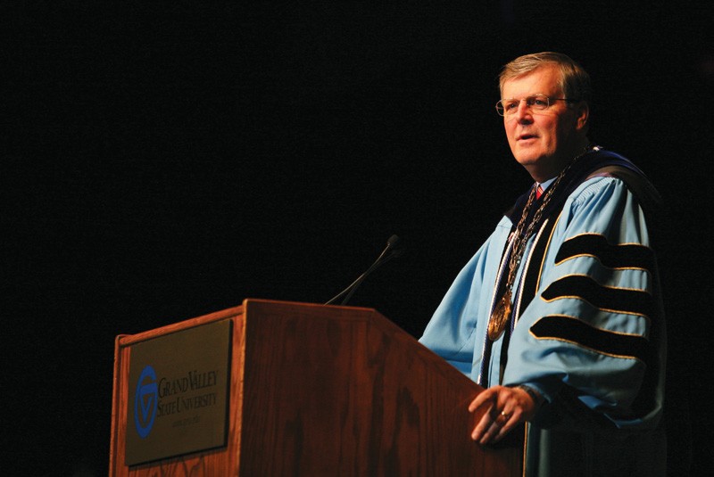 GVL / Robert MathewsPresident Thomas Haas addressing an audience of graduates and family members during the 2012 Fall Commencement.