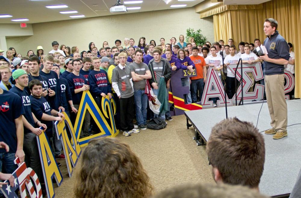 Megan Sinderson/ GVL
Fraternities join together for the IFC Bid Night in the Grand River Room on Wednesday.