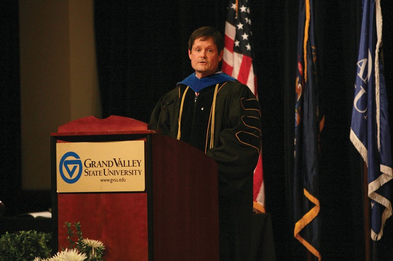 GVL / Austin MetzRobert Adams, Keynote speaker and recipient of the GVSU Outstanding University Service Award for 2013.