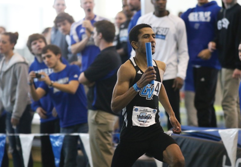 GVL / Robert Mathews
Junior Mohamed Mohamed competing in the 4x400 relay at the 2013 GLIAC Championship