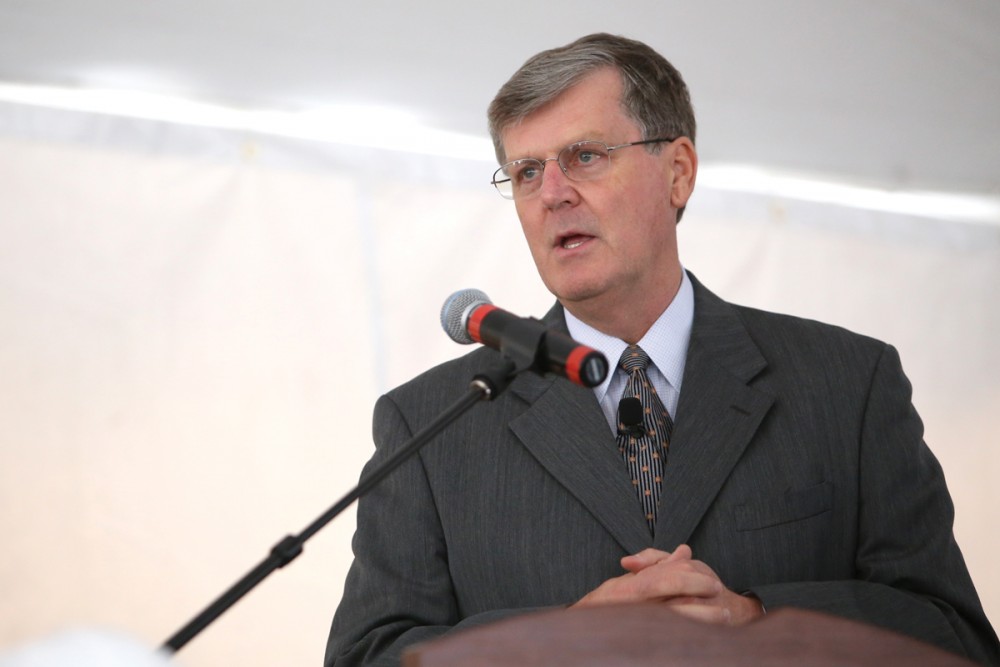 GVL / Robert Mathews
President T. Haas speaking during the groundbreaking ceremony for the Science Laboratory Building on Allendale campus last Monday.