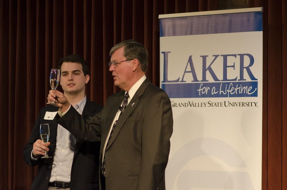 GVL/Bo AndersonPresident Haas and student senate President Jack Iott give a toast to the graduating class of 2013.