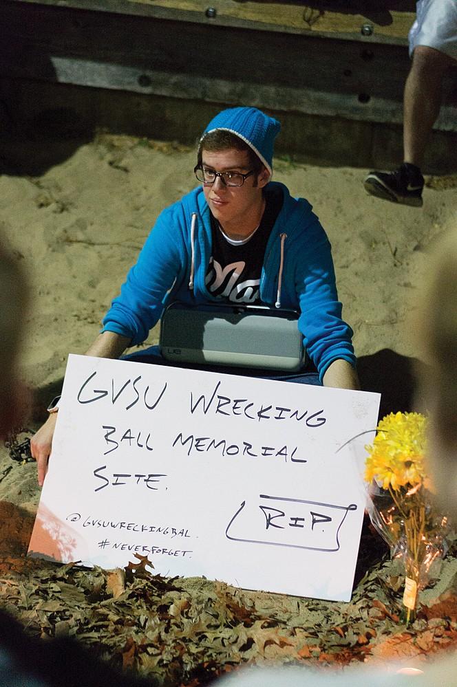 GVL /  Bo Anderson
Students protest the removal of the GVSU Wrecking Ball on Wednesday night.