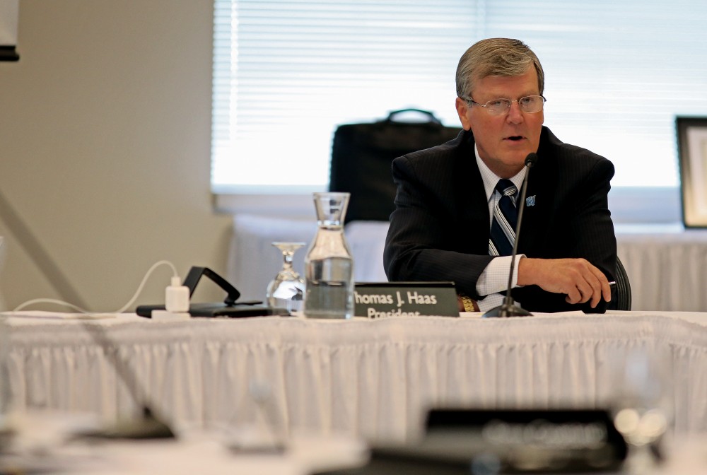 Archive / Robert MathewsPresident T. Haas speaking during a previous Board of Trustees meeting. 