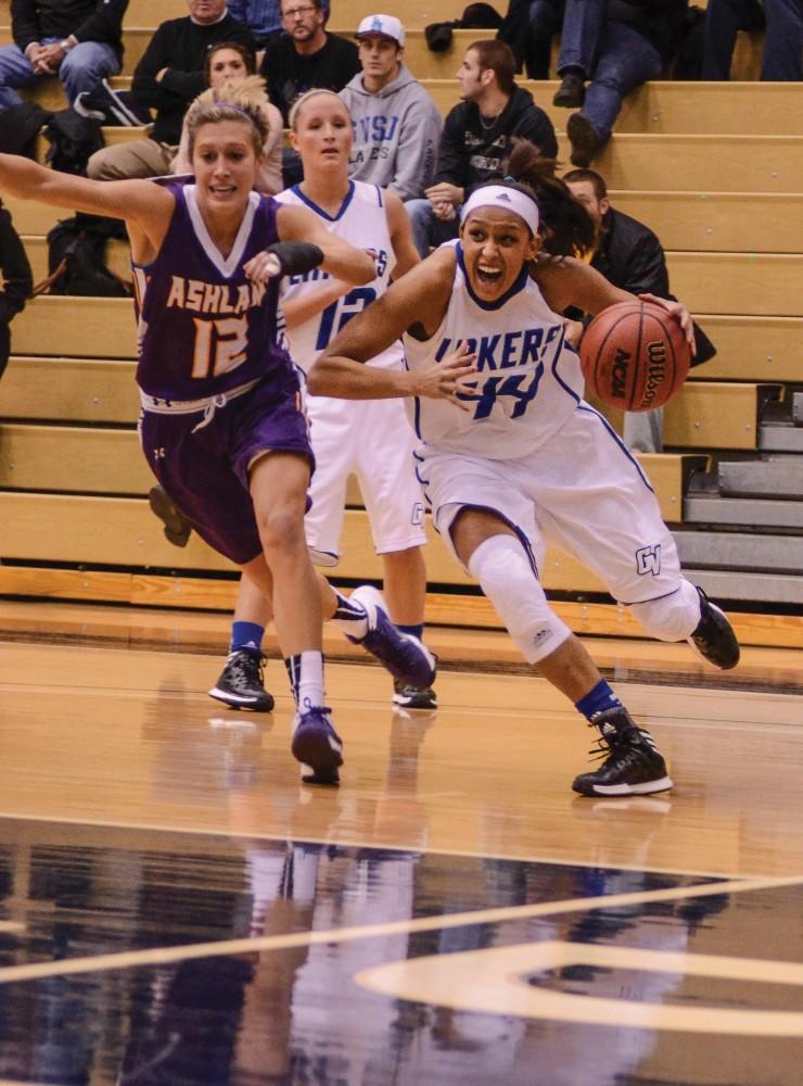 GVL / Hannah MicoFreshman Kayla Dawson takes the ball up to score in the Lakers game against Ashland on Thursday night.