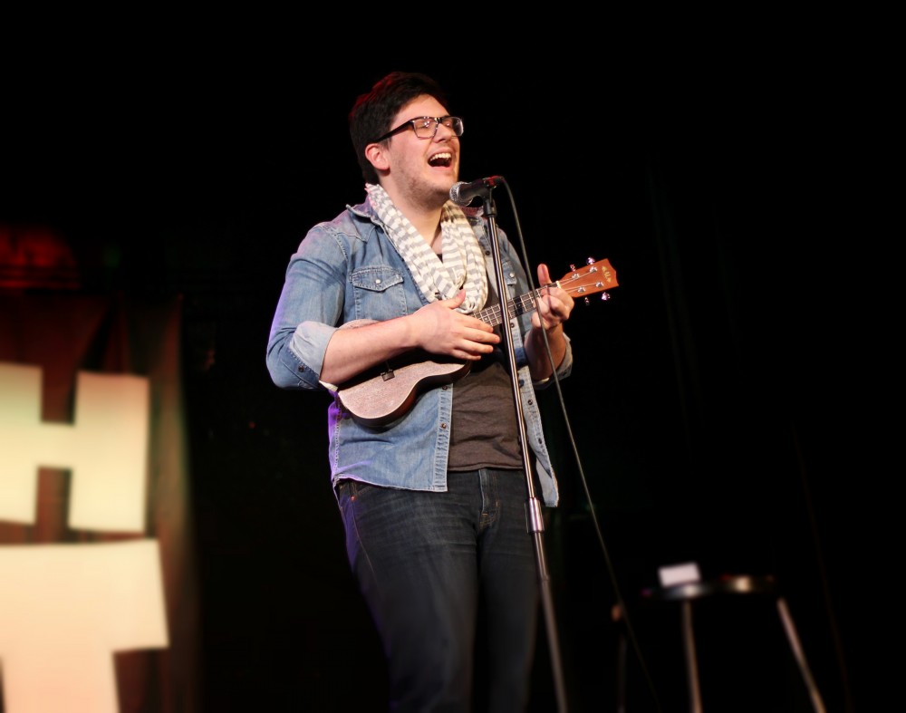 GVL / Laine Girard
Grand Valley student and Comedian Jacob Guarjardo performs at the Wealthy Theatre for Laugh Fest.