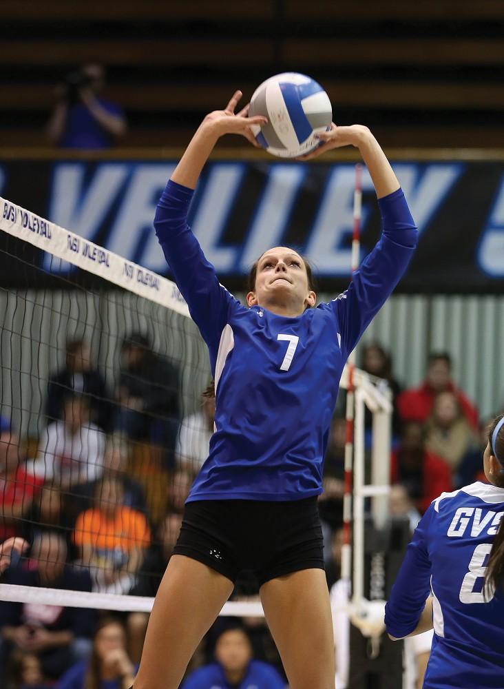 GVL / Robert Mathews
Kaitlyn Wolters (7) sets up a shot during the Lakers match against SVSU.  