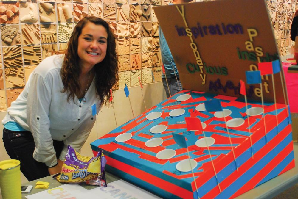 GVL / Archive. Ali McEldowney, junior, pictured with the game she constructed for the Cardboard Challenge.