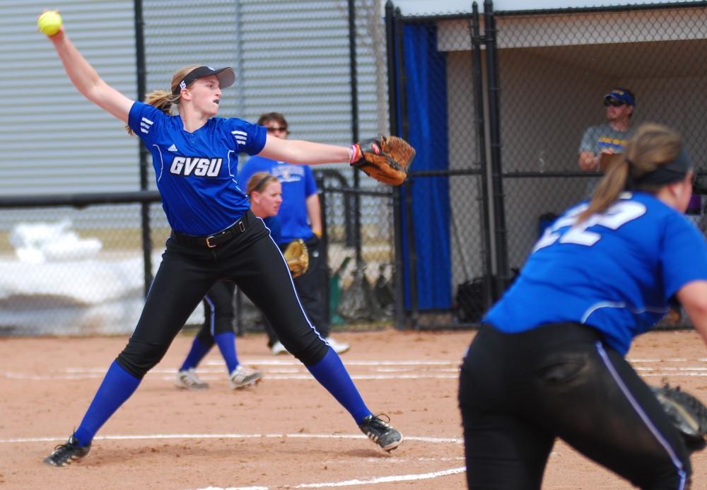 GVL / Hannah Mico
Sophomore Sara Andrasik pitched the entire game against Lake Superior State on Wednesday.