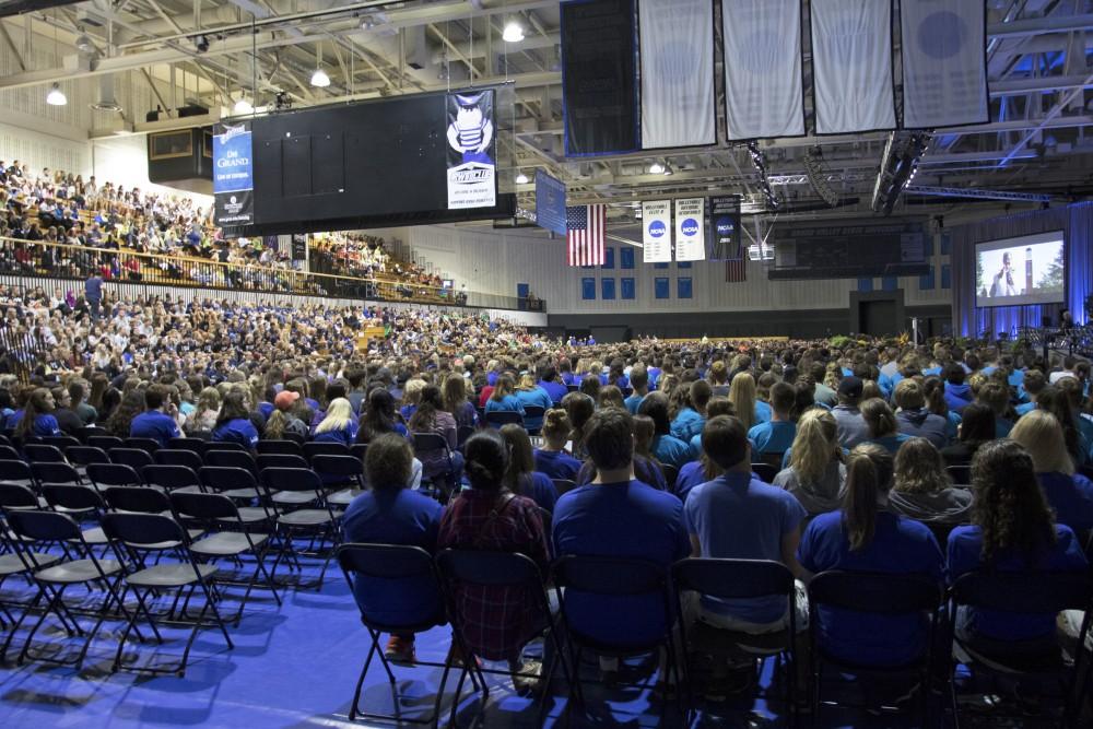 GVL / Kevin Sielaff
Grand Valley kicks off the academic year with their annual convocation ceremonies, held August 29th, 2015 inside the Fieldhouse Arena.  