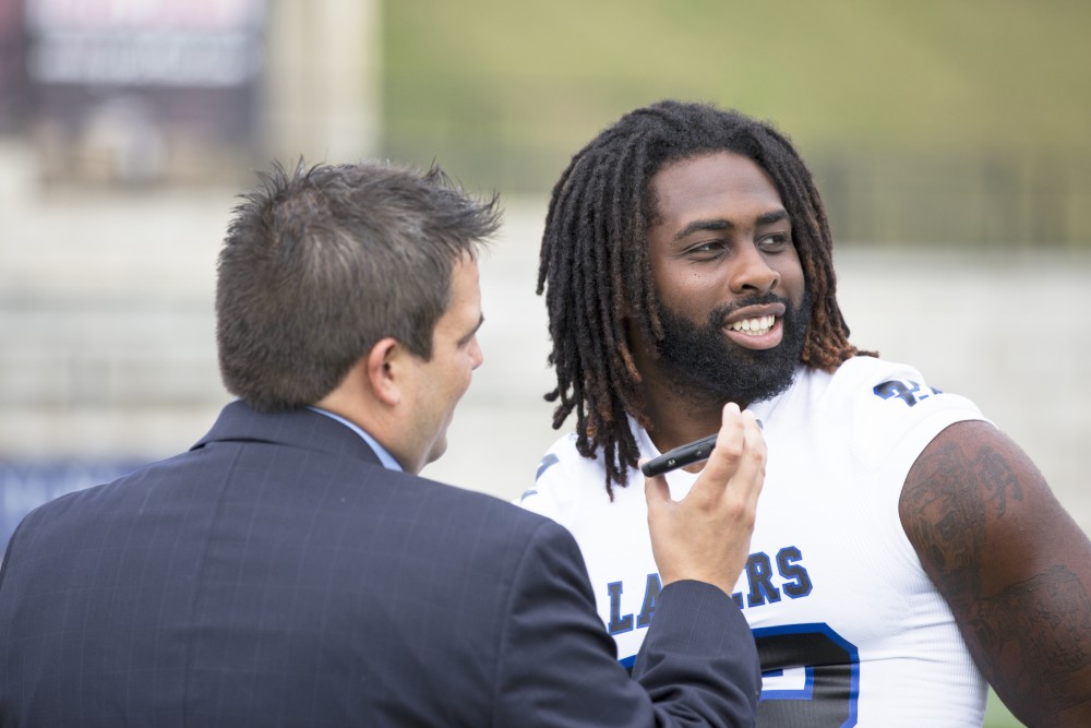 GVL / Kevin Sielaff
The Grand Valley State University football squad gathers for its annual media day Wednesday, August 19th, 2015. The afternoon aimed to promote the highly anticipated 2015 football season, while also making predictions for what the year ahead might hold.  