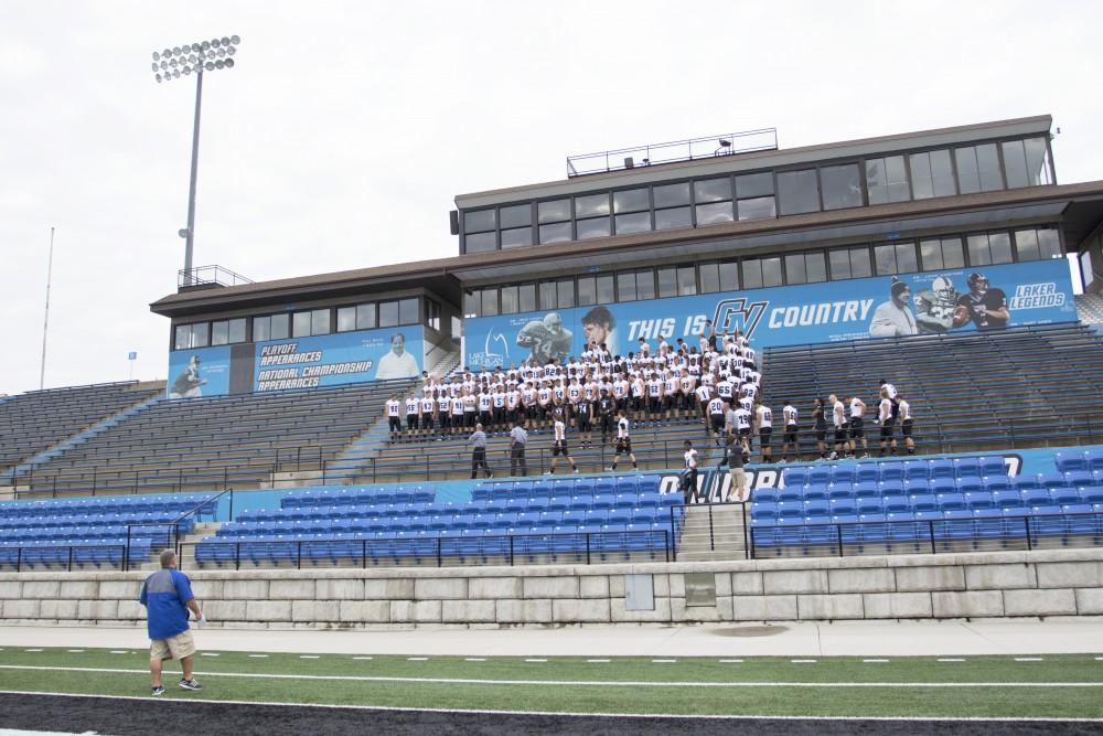 GVL / Kevin Sielaff
The Grand Valley State University football squad gathers for its annual media day Wednesday, August 19th, 2015. The afternoon aimed to promote the highly anticipated 2015 football season, while also making predictions for what the year ahead might hold.  