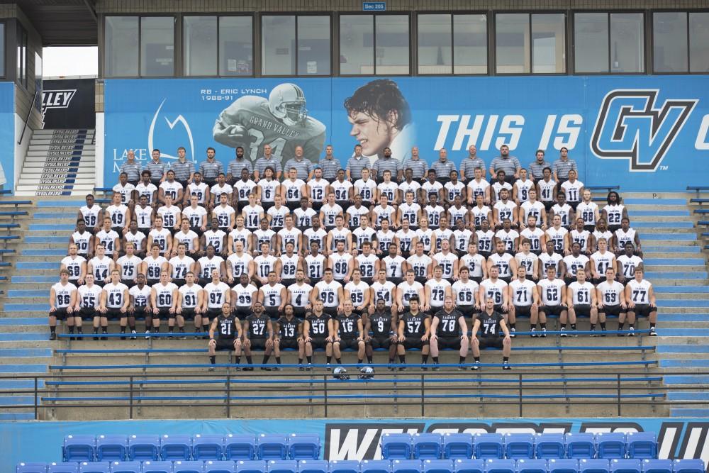 GVL / Kevin Sielaff
The Grand Valley State University football squad gathers for its annual media day Wednesday, August 19th, 2015. The afternoon aimed to promote the highly anticipated 2015 football season, while also making predictions for what the year ahead might hold.  