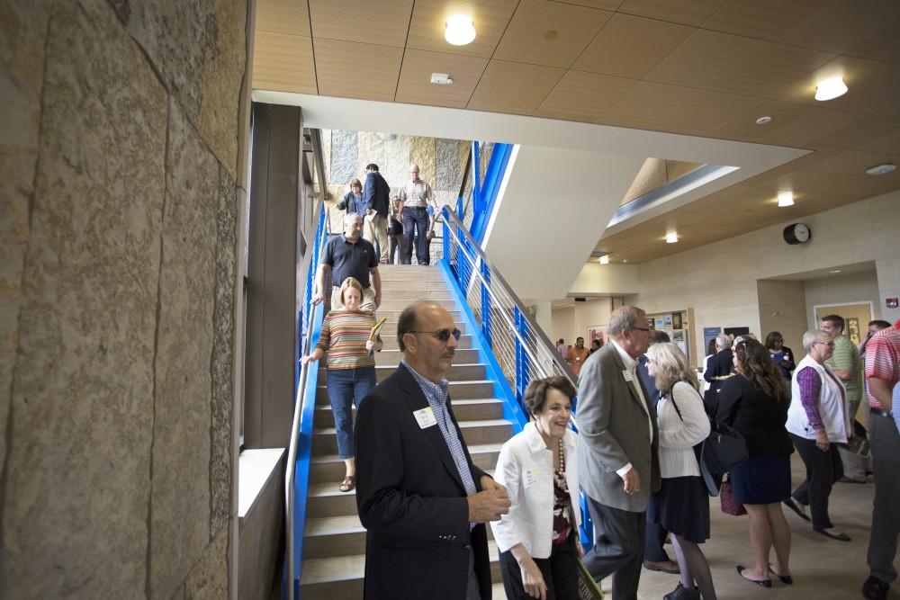 GVL / Kevin Sielaff
Grand Valley celebrates the P. Douglas Kindschi Hall of Science with a dedication ceremony Friday, August 28th, 2015. The dedication recognized both Grand Valley and state officials that made the realization of this building possible. 