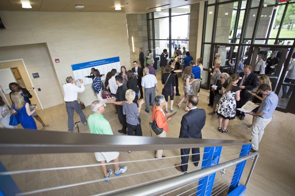 GVL / Kevin Sielaff
Grand Valley celebrates the P. Douglas Kindschi Hall of Science with a dedication ceremony Friday, August 28th, 2015. The dedication recognized both Grand Valley and state officials that made the realization of this building possible. 