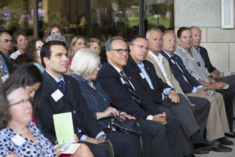 GVL / Kevin Sielaff
Grand Valley celebrates the P. Douglas Kindschi Hall of Science with a dedication ceremony Friday, August 28th, 2015. The dedication recognized both Grand Valley and state officials that made the realization of this building possible. 