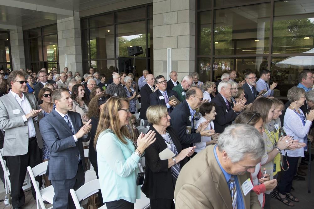 GVL / Kevin Sielaff
Grand Valley celebrates the P. Douglas Kindschi Hall of Science with a dedication ceremony Friday, August 28th, 2015. The dedication recognized both Grand Valley and state officials that made the realization of this building possible. 