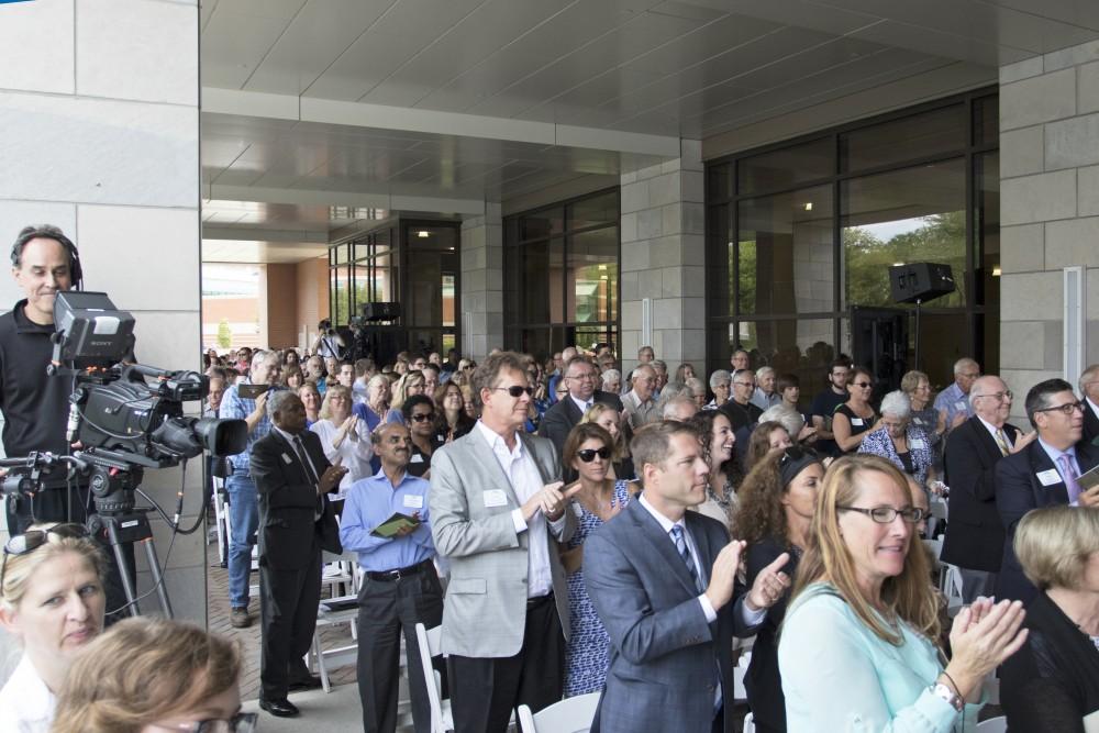 GVL / Kevin Sielaff
Grand Valley celebrates the P. Douglas Kindschi Hall of Science with a dedication ceremony Friday, August 28th, 2015. The dedication recognized both Grand Valley and state officials that made the realization of this building possible. 