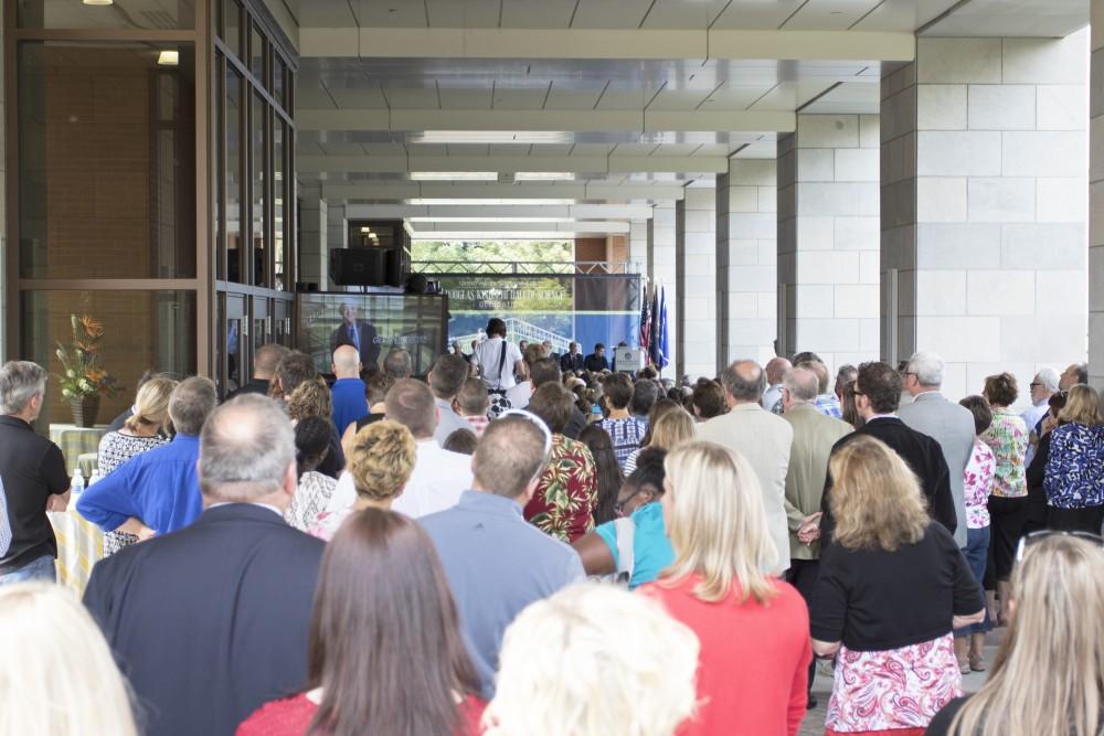 GVL / Kevin Sielaff
Grand Valley celebrates the P. Douglas Kindschi Hall of Science with a dedication ceremony Friday, August 28th, 2015. The dedication recognized both Grand Valley and state officials that made the realization of this building possible. 