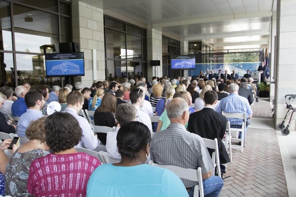 GVL / Kevin Sielaff
Grand Valley celebrates the P. Douglas Kindschi Hall of Science with a dedication ceremony Friday, August 28th, 2015. The dedication recognized both Grand Valley and state officials that made the realization of this building possible. 