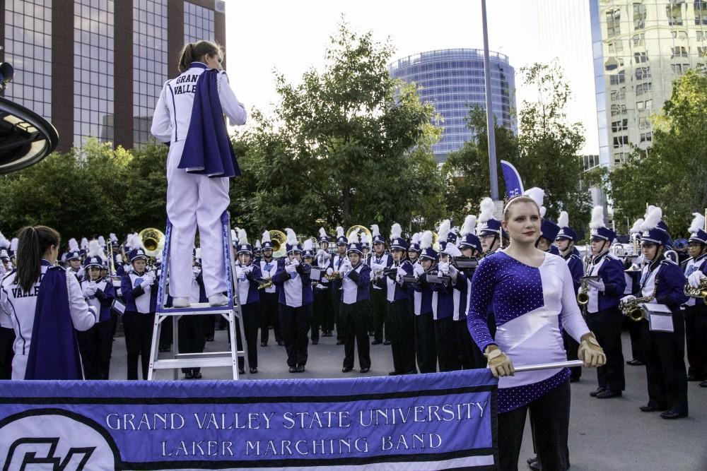 GVL / Sara Carte
Grand Valley’s Marching Band kicks off opening night for Grand Rapids seventh annual year of Art Prize on Sept. 23.