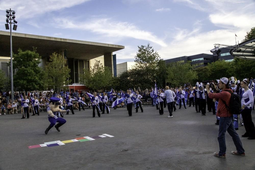 GVL / Sara Carte
Grand Valley’s Marching Band kicks off opening night of Grand Rapids seventh annual Art Prize on Sept. 23.