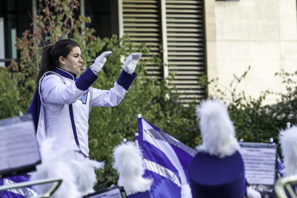 GVL / Sara Carte
Grand Valley’s Marching Band performs for the opening night of Grand Rapids seventh annual Art Prize in the Rosa Parks Circle on Sept. 23.