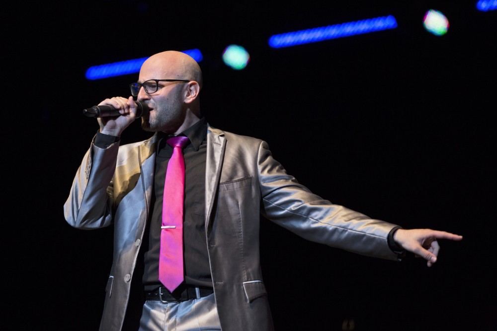 GVL / Kevin Sielaff
Michael Samsky, lead baritone, performs. The Cat's Pajamas, a nationally known vocal band, headlines a concert including Grand Valley's all-women a cappella group Midnight Snack and local high school group vocalists. 