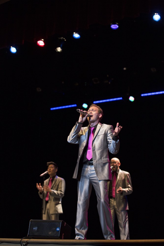 GVL / Kevin Sielaff
Dale Powell, lead lo-tenor, performs a solo. The Cat's Pajamas, a nationally known vocal band, headlines a concert including Grand Valley's all-women a cappella group Midnight Snack and local high school group vocalists. 