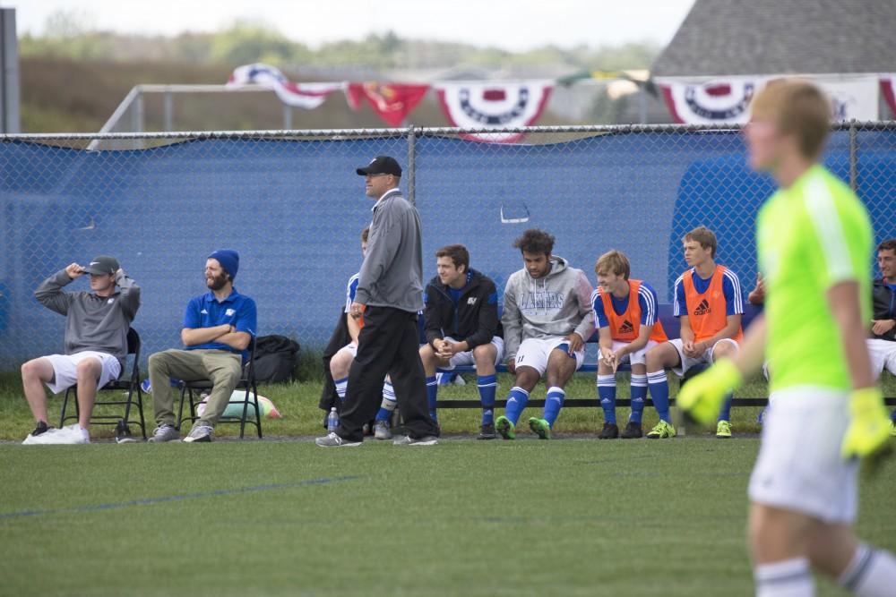 GVL/Kevin Sielaff
Head coach Jeff Crooks paces the sideline. Grand Valley's club soccer team squares off against Central Michigan Sept. 12 at the intramural field. 