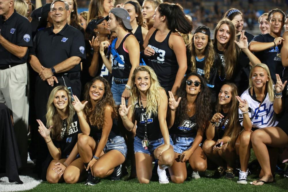 GVL / Kevin Sielaff 
The Director's Cup is presented during halftime. Grand Valley State squares off against Southwest Baptist Thursday, September 3rd, 2015 at Lubbers Stadium. 