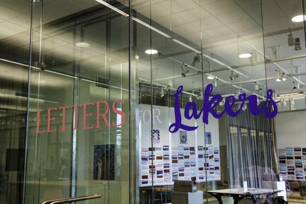 GVL / Sara Carte
The Letters to Lakers sticky note exhibit is open to all students to share a peice of advice with fellow Lakers in the Atrium level of the Mary Idema Pew Library on Thursday, September 10, 2015.