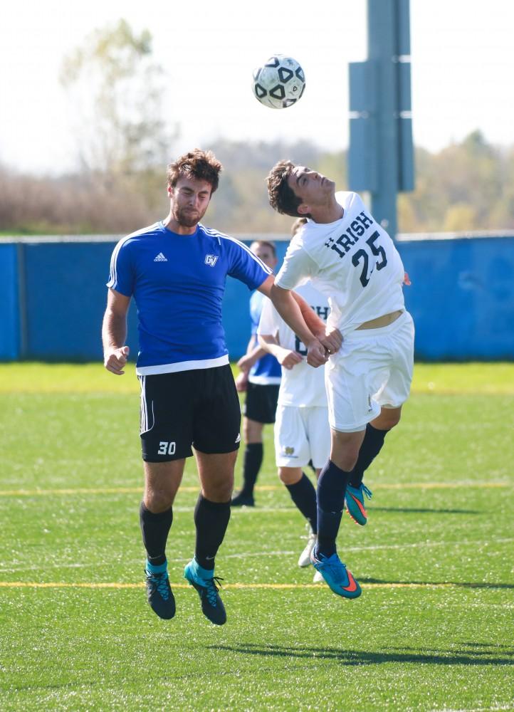 GVL / Kevin Sielaff - Grand Valley's club soccer team sqaures off against Notre Dame University Oct. 11.