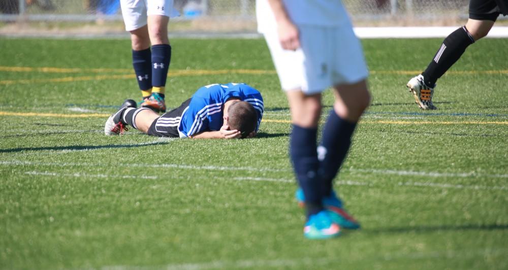 GVL / Kevin Sielaff - Grand Valley's club soccer team sqaures off against Notre Dame University Oct. 11.