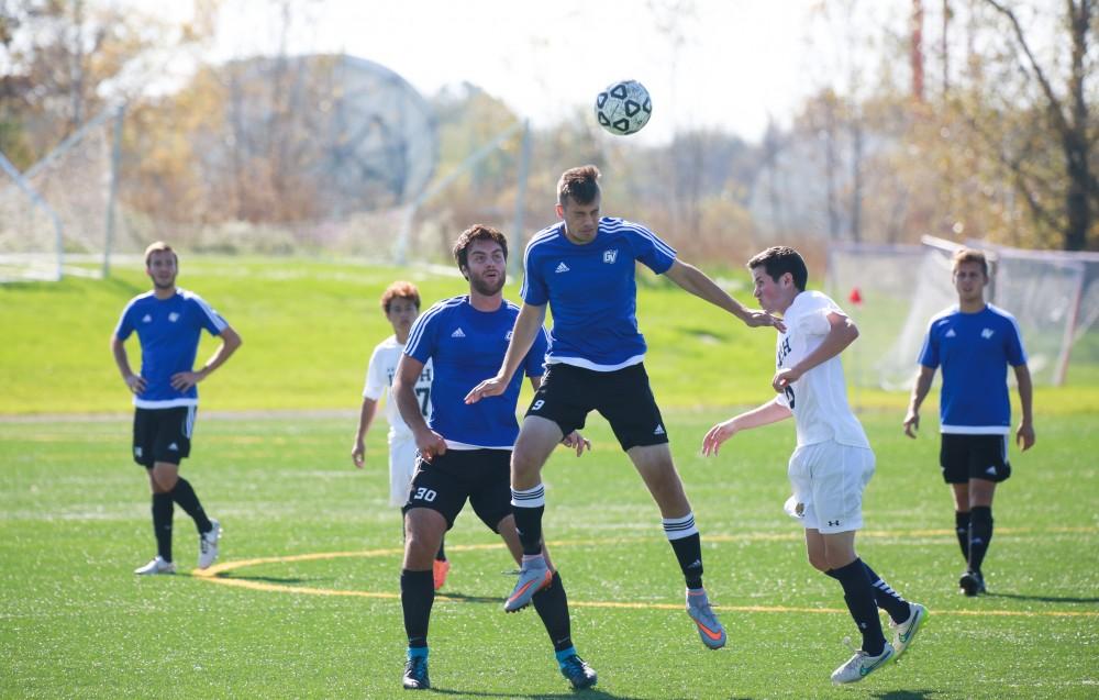 GVL / Kevin Sielaff - Grand Valley's club soccer team sqaures off against Notre Dame University Oct. 11.