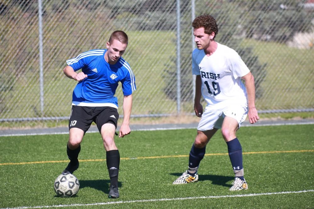 GVL / Kevin Sielaff - Grand Valley's club soccer team sqaures off against Notre Dame University Oct. 11.