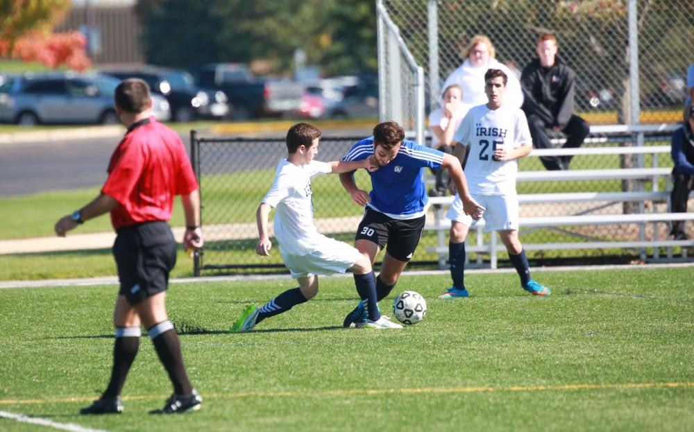 GVL / Kevin Sielaff - Grand Valley's club soccer team sqaures off against Notre Dame University Oct. 11.