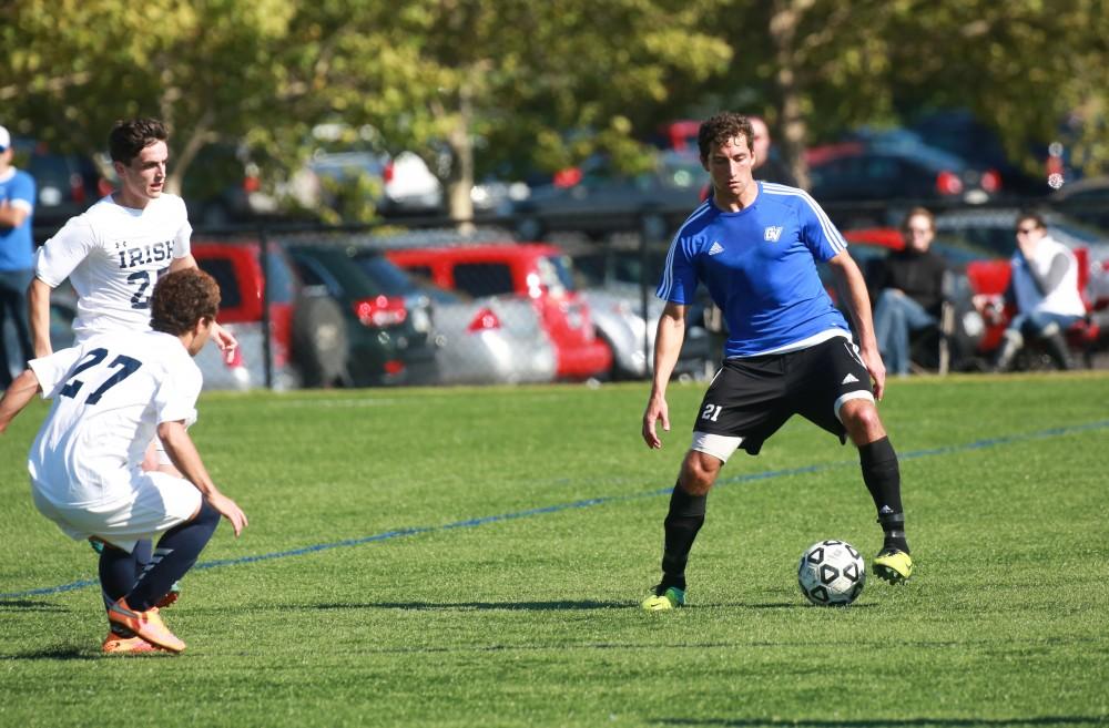 GVL / Kevin Sielaff - Grand Valley's club soccer team sqaures off against Notre Dame University Oct. 11.