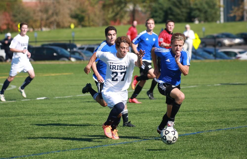 GVL / Kevin Sielaff - Grand Valley's club soccer team sqaures off against Notre Dame University Oct. 11.