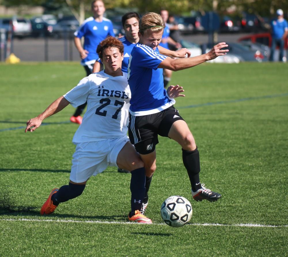 GVL / Kevin Sielaff - Grand Valley's club soccer team sqaures off against Notre Dame University Oct. 11.