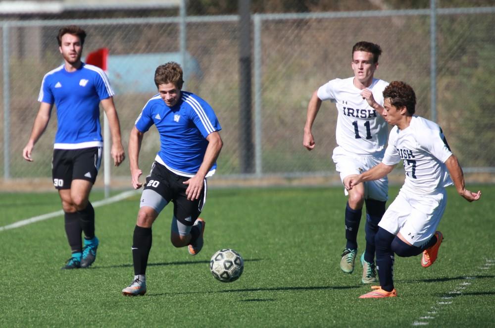 GVL / Kevin Sielaff - Grand Valley's club soccer team sqaures off against Notre Dame University Oct. 11.