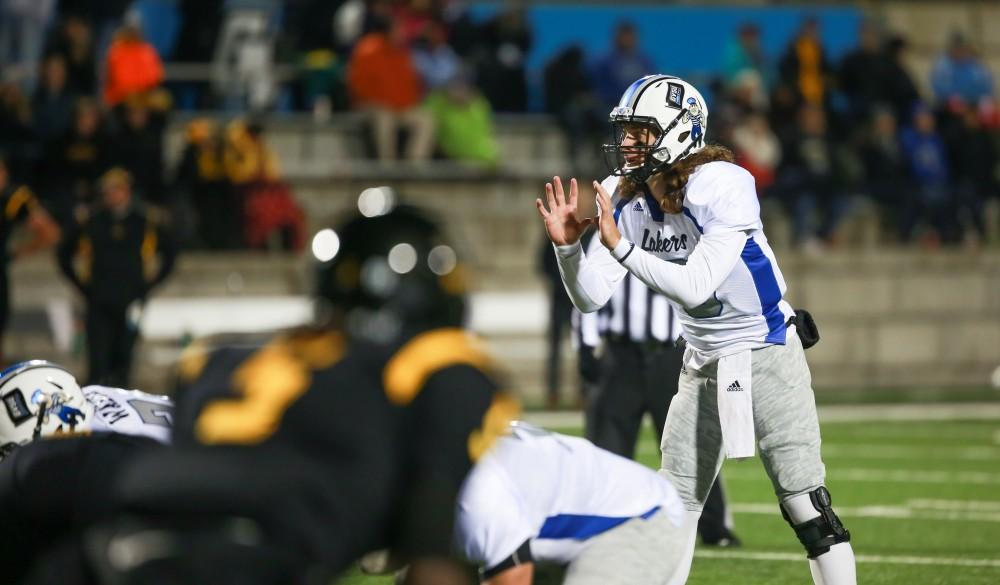 GVL / Kevin Sielaff -  Bart Williams (6) calls for the ball.  Grand Valley squares off against Michigan Tech Oct. 17 at Lubbers Stadium in Allendale. The Lakers defeated the Huskies with a score of 38-21.