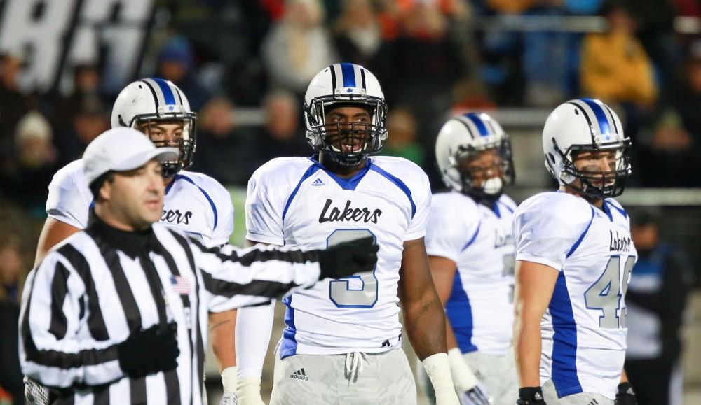 GVL / Kevin Sielaff -  Matt Judon (9) looks toward the bench. Grand Valley squares off against Michigan Tech Oct. 17 at Lubbers Stadium in Allendale. The Lakers defeated the Huskies with a score of 38-21.