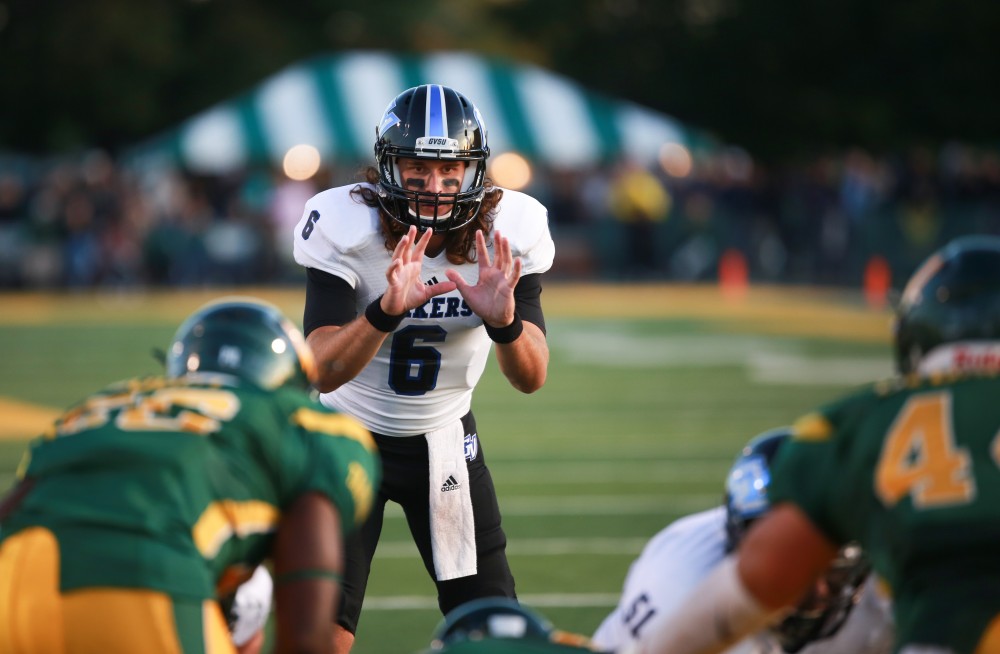 GVL / Kevin Sielaff - Bart Williams (6) looks to receive the ball. Grand Valley squares off against Wayne State University Oct. 11 in Detroit, MI. The Lakers surged to a 38-17 victory vs. the Warriors.