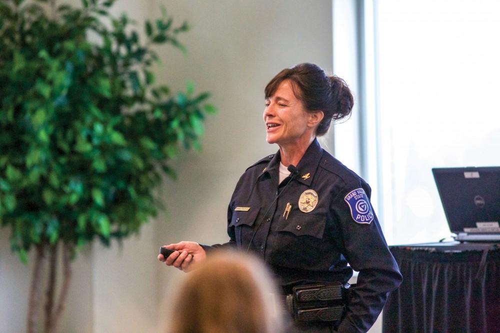 GVL / Sara Carte
Police chief, Renee Freeman, shares her life story with Grand Valley students at Kirkhof on Oct. 6.