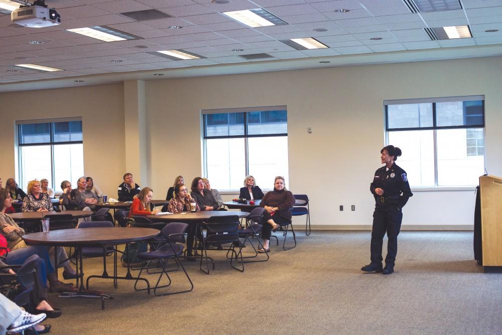 GVL / Sara Carte
Police chief, Renee Freeman, shares her life story with Grand Valley students at Kirkhof on Oct. 6.